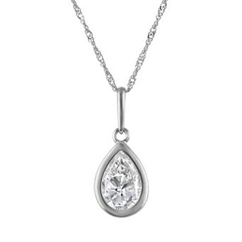 NaturaLux™ 10k Gold 1 Carat T.W. Lab-Grown Diamond Pear Cut Bezel Pendant Necklace