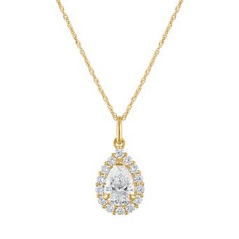 NaturaLux™ 10k Gold 1 1/3 Carat T.W. Lab-Grown Diamond Halo Pendant Necklace