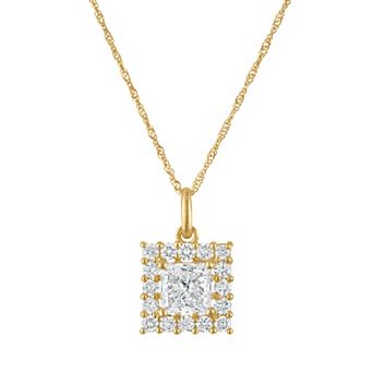 NaturaLux™ 10k Gold 1 1/3 Carat T.W. Lab-Grown Diamond Princess Cut Halo Pendant Necklace