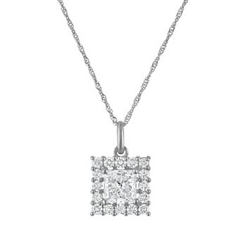 NaturaLux™ 10k Gold 1 1/3 Carat T.W. Lab-Grown Diamond Princess Cut Halo Pendant Necklace