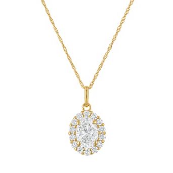 NaturaLux™ 10k Gold 1 1/3 Carat T.W. Lab-Grown Diamond Oval Halo Pendant Necklace