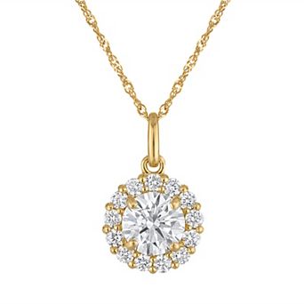 NaturaLux™ 10k Gold 1 1/3 Carat T.W. Lab-Grown Diamond Round Halo Pendant Necklace