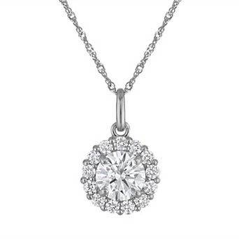NaturaLux™ 10k Gold 1 1/3 Carat T.W. Lab-Grown Diamond Round Halo Pendant Necklace