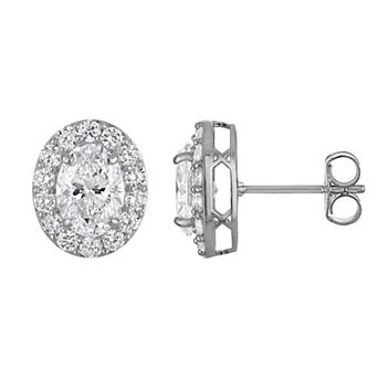 NaturaLux™ 10k Gold 2 3/4 Carat T.W. Lab-Grown Diamond Oval Halo Stud Earrings