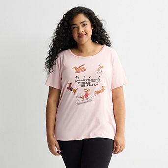 Plus Size 'Dachshunds Through The Snow' Short Sleeve Graphic Tee