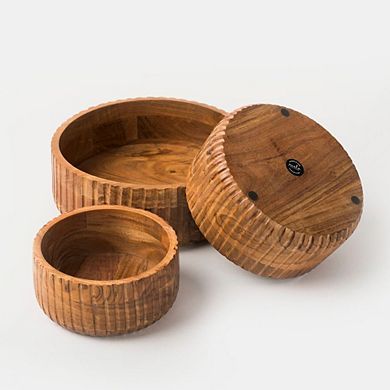 Etched Serving Bowl Acacia Wood