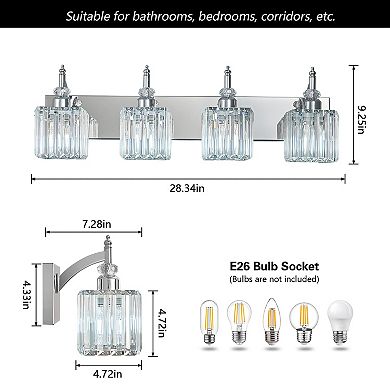 4 Light Crystal Bathroom Vanity Wall Lamp For Indoor Use