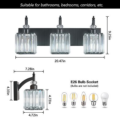 3 Light Crystal Bathroom Vanity Wall Lamp For Indoor Use