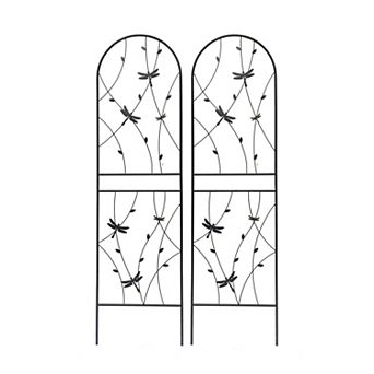 Loheer 2 Pack Metal Garden Trellis for Climbing Plants with Dragonfly Decor