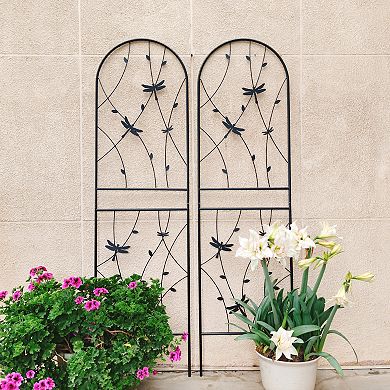 Loheer 2 Pack Metal Garden Trellis for Climbing Plants with Dragonfly Decor