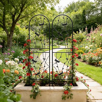 Loheer 2 Pack Metal Garden Trellis for Climbing Plants with Dragonfly Decor