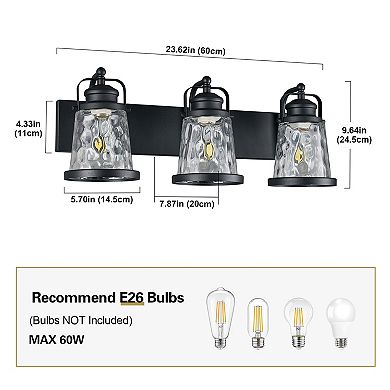 ZLAIQB 3-Light Nickel Modern Industrial Glass Bathroom Wall Sconce