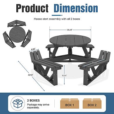35.43'' L Integrated Round Picnic Table