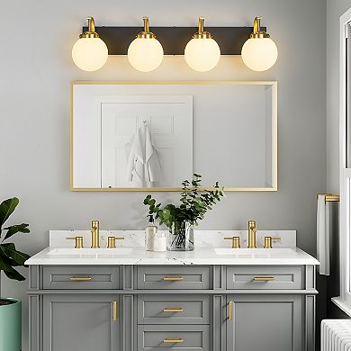 ZLAIQB 4-Light Sand Black Gold Modern Milk White Glass Globe Lampshade Living Room Wall Sconce