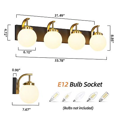 ZLAIQB 4-Light Sand Black Gold Modern Milk White Glass Globe Lampshade Living Room Wall Sconce