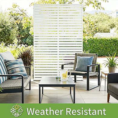 TOEMOA Freestanding Slatted Outdoor Privacy Screen Patio Divider for Yard Balcony Deck
