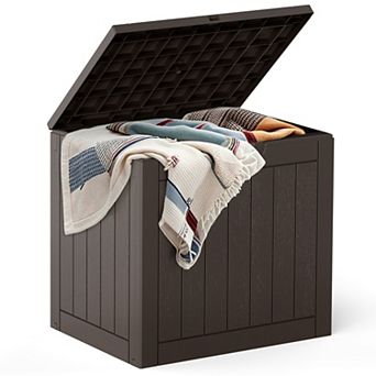 YIORTWO 31 Gallon Deck Box Outdoor Storage Waterproof Lockable Resin Box