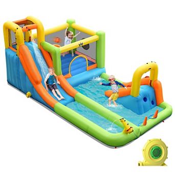 8-in-1 Bounce House Water Park With 735W Blower and Slide