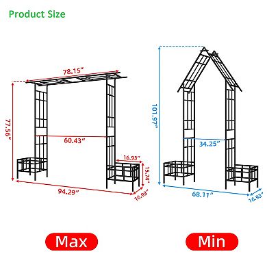 Loheer Adjustable Metal Garden Arch for Climbing Plants Outdoor Rose Arbor Black