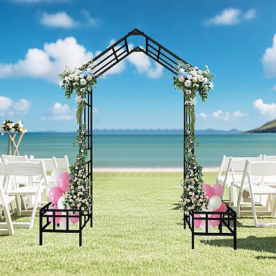Loheer Adjustable Metal Garden Arch for Climbing Plants Outdoor Rose Arbor Black