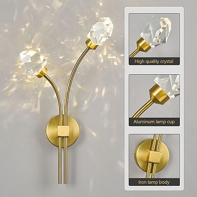 ZLAIQB 2-Light 2Pack Gold Luxury Crystal Bedroom Wall Sconce