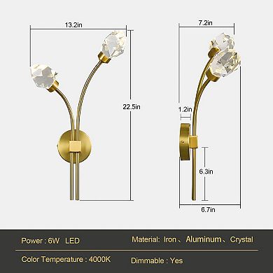 ZLAIQB 2-Light 2Pack Gold Luxury Crystal Bedroom Wall Sconce