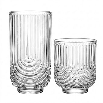 Art Deco Ribbed Glass Set, Durable Tumblers for Juice & Cocktails
