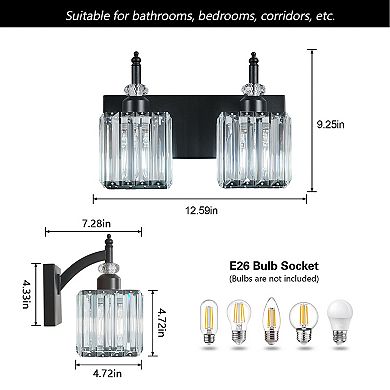 2 Light Crystal Modern Bathroom Vanity Wall Lamp Indoor Lighting