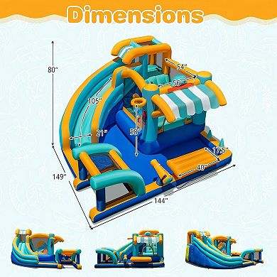 Ice Cream Bounce House With Water Slide, Splash Pool and Hoop