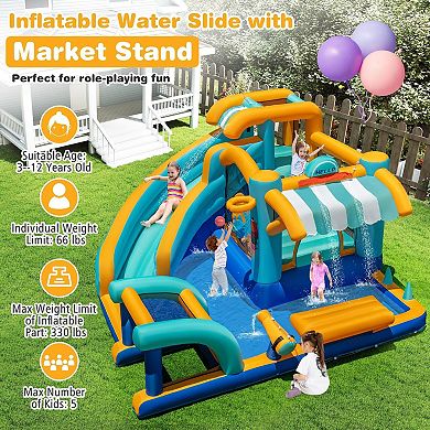 Ice Cream Bounce House With Water Slide, Splash Pool and Hoop