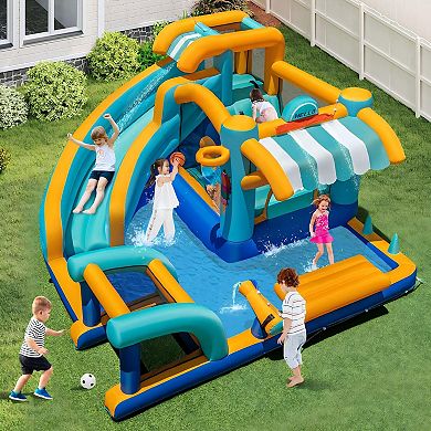 Ice Cream Bounce House With Water Slide, Splash Pool and Hoop