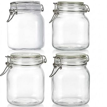 Airtight Glass Food Storage Jars with Clamp Lids, Square Canister Set