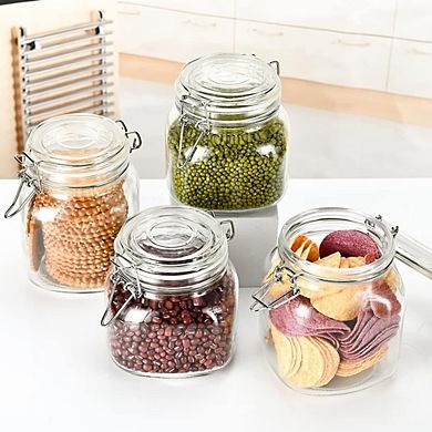 Airtight Glass Food Storage Jars with Clamp Lids, Square Canister Set