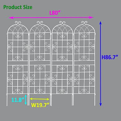 Loheer 4 Pack Metal Garden Trellis for Climbing Plants Outdoor Flower Support