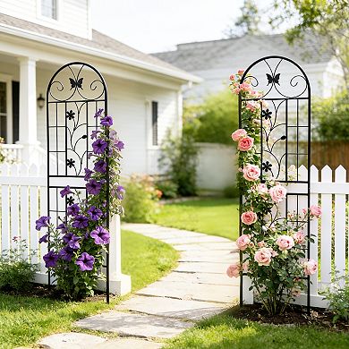 Loheer 2 Pack Metal Garden Trellis for Climbing Plants Outdoor Flower Support