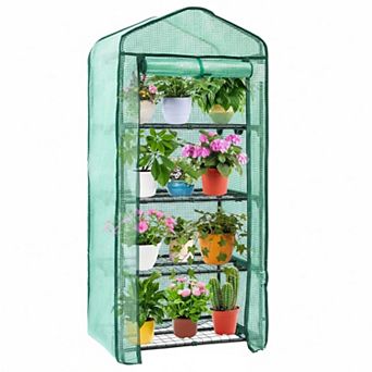 YIORTWO 4 tier Mini Greenhouse with Shelves, Portable Indoor Outdoor Plant Grow House PE Cover