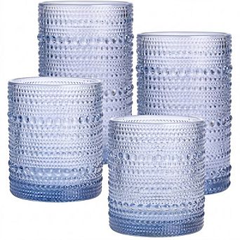 Blue Vintage Glasses Set of 4, Hobnail Cocktail & Highball Glasses, 1012 oz