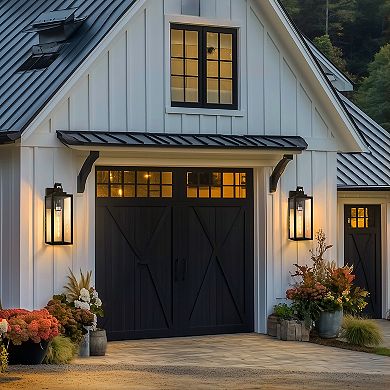 18in Outdoor Wall Sconce Matte Black Clear Glass Dusk to Dawn Sensor Bulbs Include for Garage 2-Pack