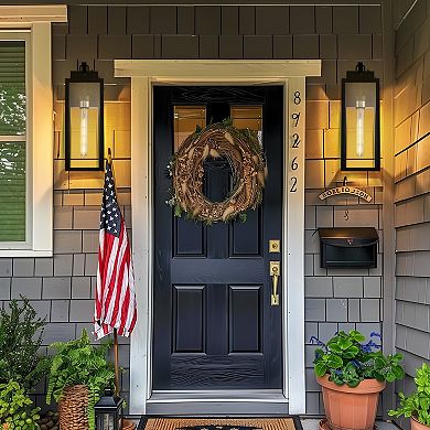 18in Outdoor Wall Sconce Matte Black Clear Glass Dusk to Dawn Sensor Bulbs Include for Garage 2-Pack