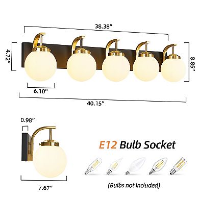 5-Light Modern Vanity Wall Lamp with Glass Globe Shade for Multi-space Indoor Lighting