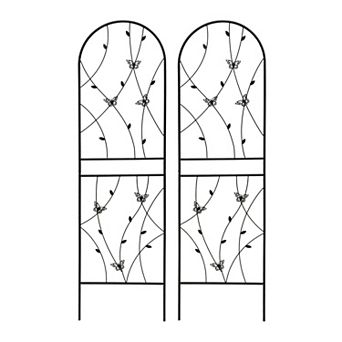 Loheer 2 Pack Metal Garden Trellis for Climbing Plants with Butterfly Decor