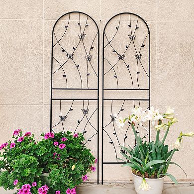 Loheer 2 Pack Metal Garden Trellis for Climbing Plants with Butterfly Decor