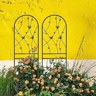 Loheer 2 Pack Metal Garden Trellis for Climbing Plants with Butterfly Decor