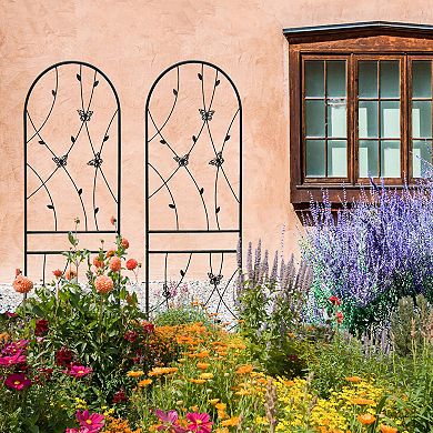 Loheer 2 Pack Metal Garden Trellis for Climbing Plants with Butterfly Decor