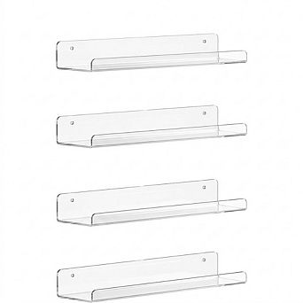 4-Pack Acrylic Floating Wall Shelves, Bathroom & Vanity Storage, Clear