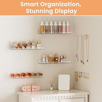 4-Pack Acrylic Floating Wall Shelves, Bathroom & Vanity Storage, Clear