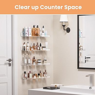 4-Pack Acrylic Floating Wall Shelves, Bathroom & Vanity Storage, Clear