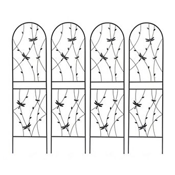 Loheer 4 Pack Metal Garden Trellis for Climbing Plants Outdoor Dragonfly Decor Black
