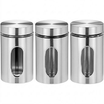 Airtight Stainless Steel and Glass Kitchen Canister Set, 3 Pack