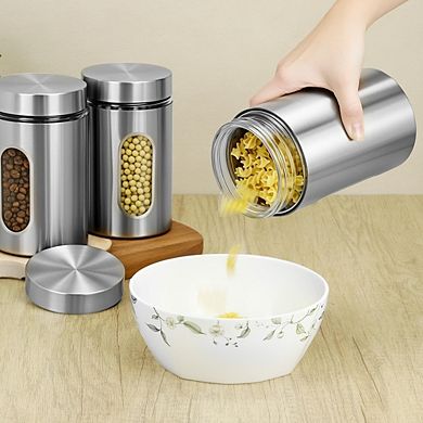 Airtight Stainless Steel and Glass Kitchen Canister Set, 3 Pack